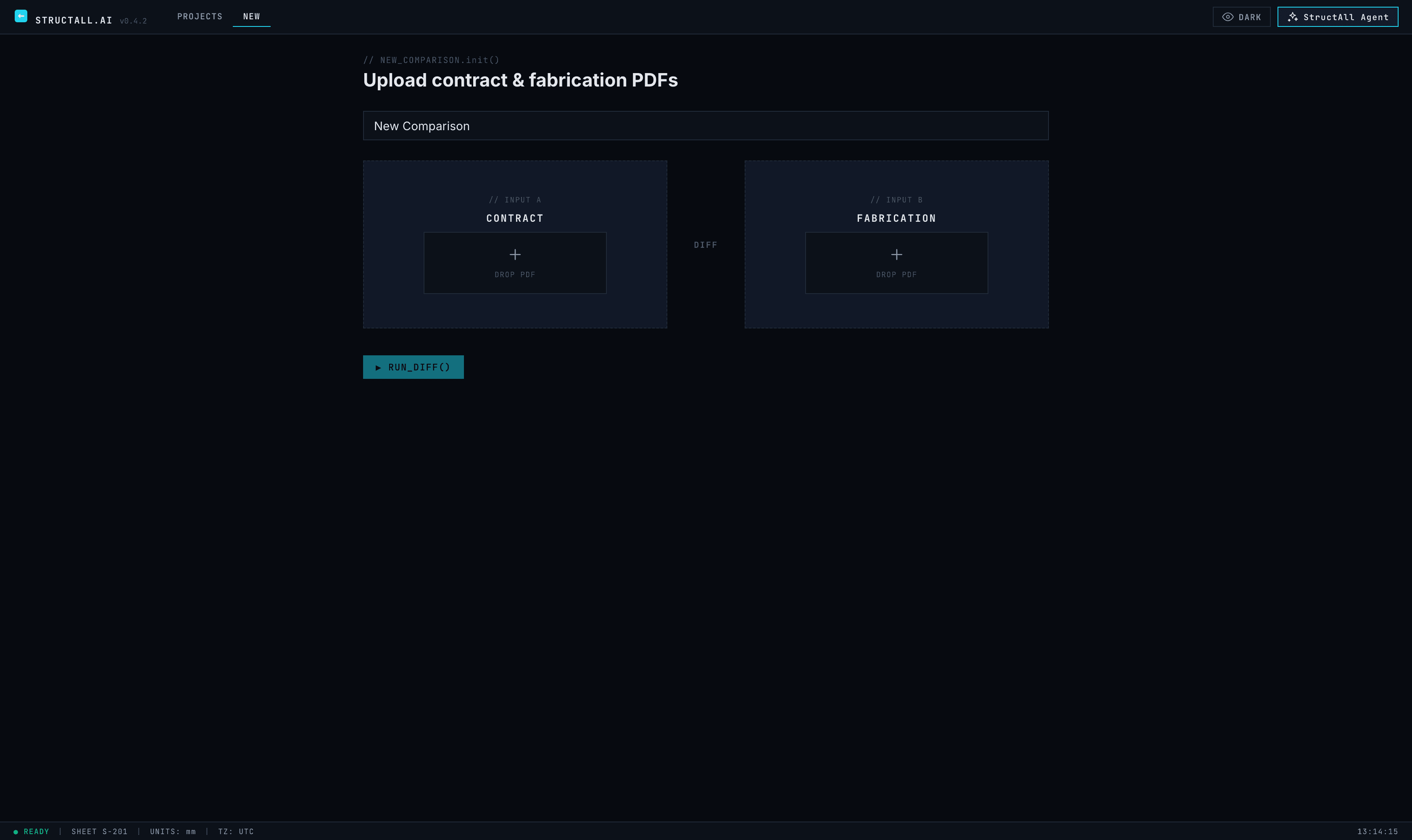 Upload screen with contract and fabrication slots side by side